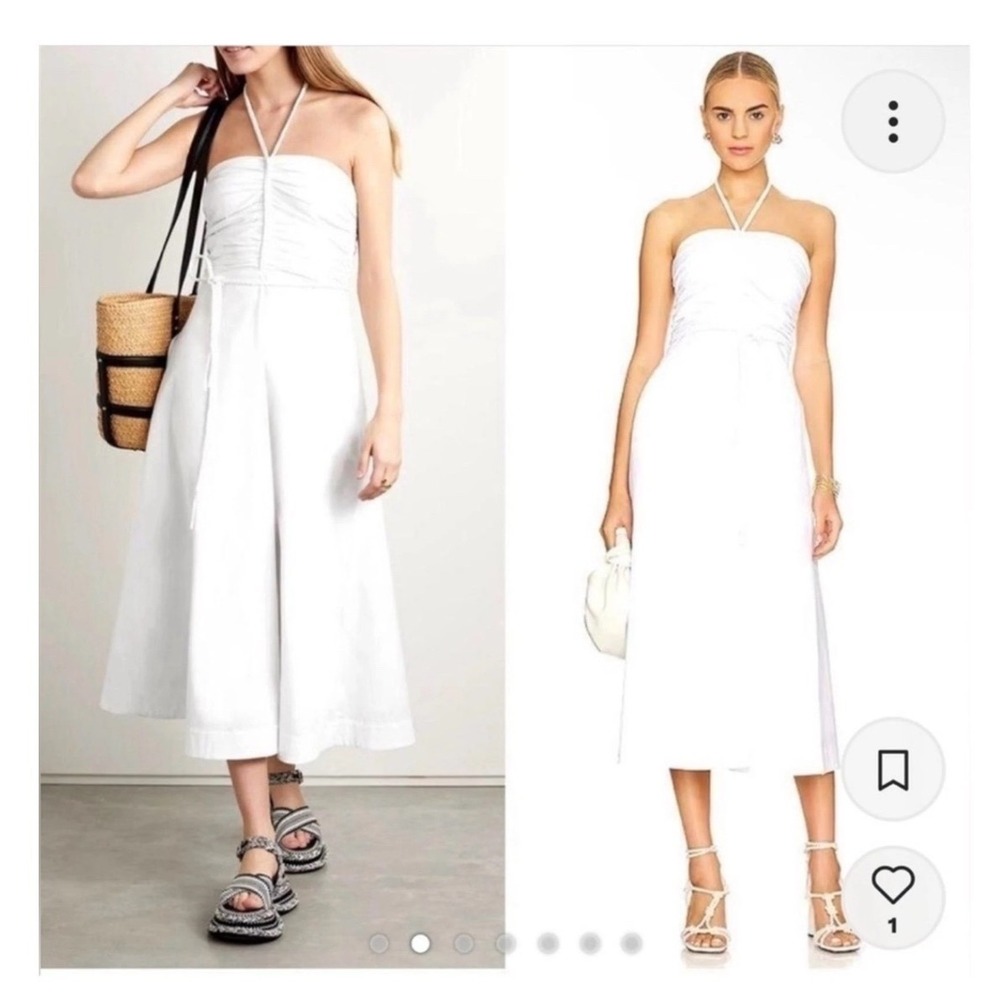Veronica Beard "Tucker" Halter Dress Women 6 White Braided Ruched Cotton Midi